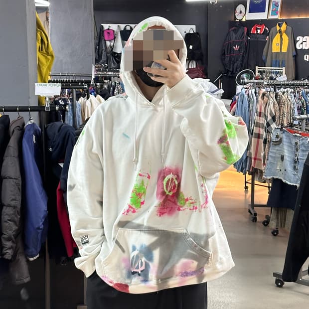 🔥99%IS(바조우) - 스프레이 오버핏 후드 – 화이트 사이즈 3🔥