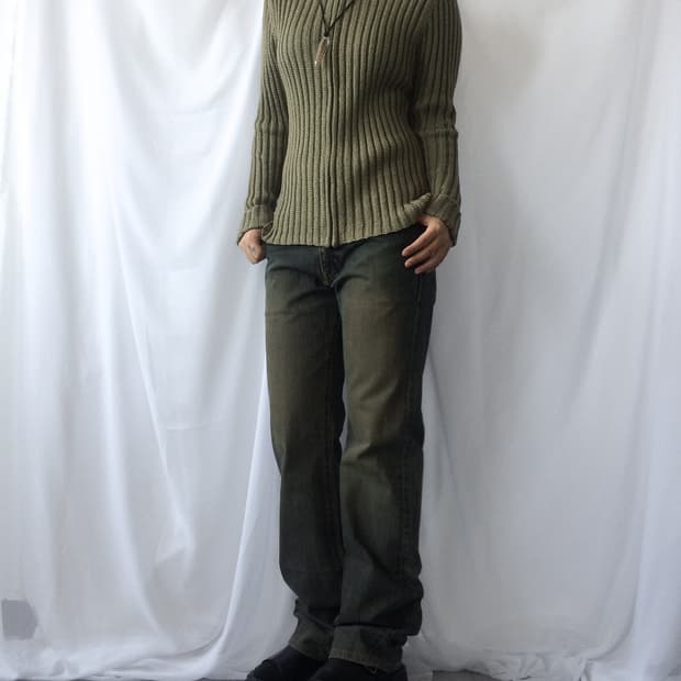 High neck ribbed knit zip up