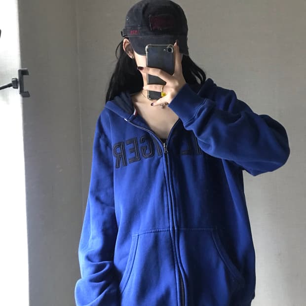 타미힐피거 딥블루 오버핏 후드집업