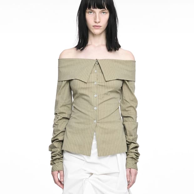 NACHE STRIPED OFF SHOULDER SHIRT KHAKI