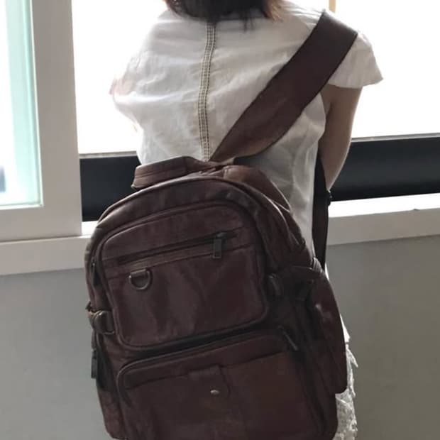Brown leather backpack