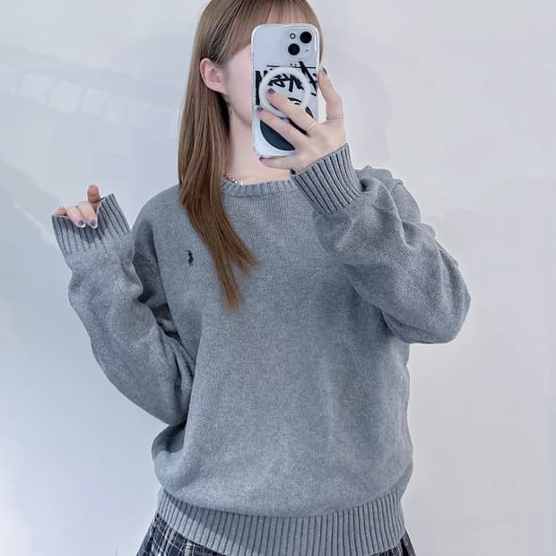 폴로랄프로렌 그레이 포니 라운드 니트