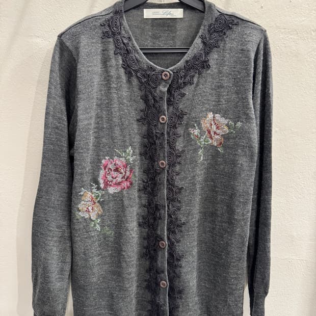 japan vintage 로즈자수 가디건