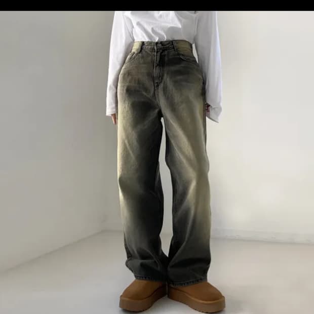 워싱 오버핏 와이드팬츠 