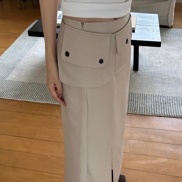 새상품) 포켓 레이어드 롱 스커트 베이지