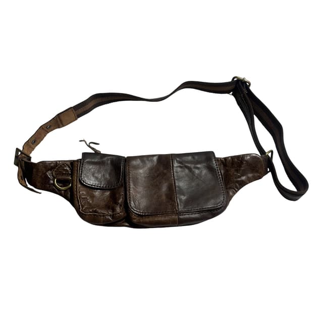 Vintage  브라운 레더 멀티 포켓 웨이스트백