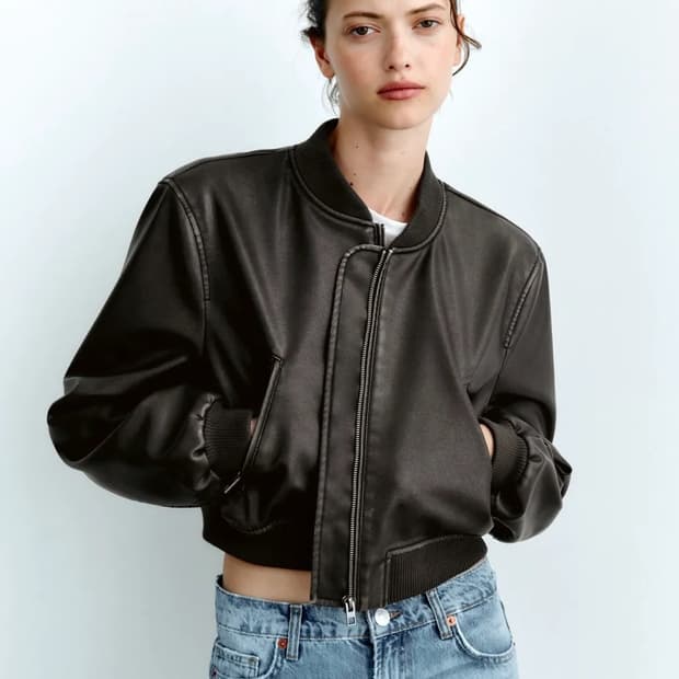 자라 페이디드 크롭 레더 봄버 자켓 M