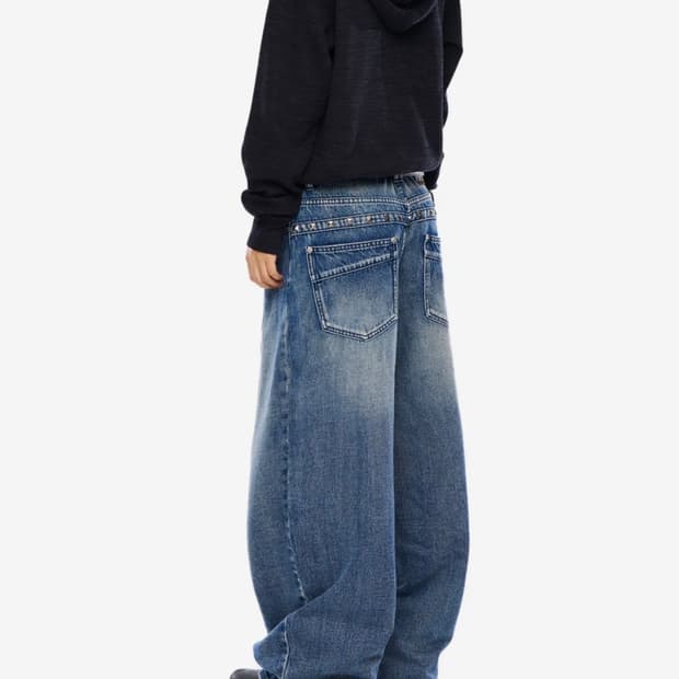 Back Studded Denim Pants (Blue)