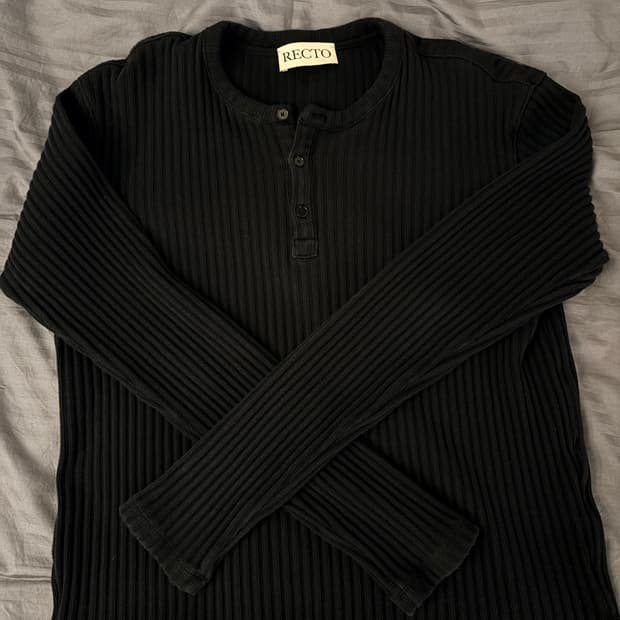 RECTO 렉토 헨리넥 긴팔 티셔츠 블랙 S