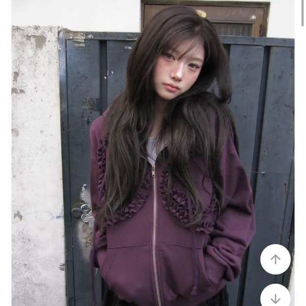 모디무드 키체인 퍼프리 레이스 프릴 퍼플 후드집업