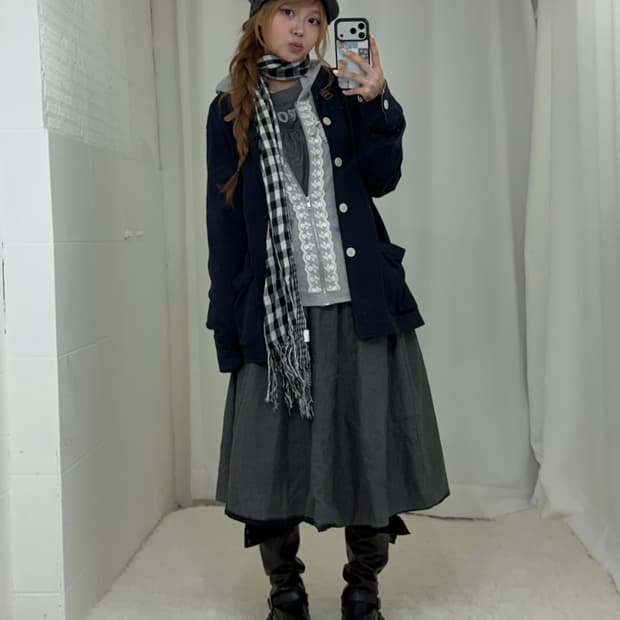 엑시즈팜 네이비 그레이 너드 모리 니혼진 리버시블 코디세트