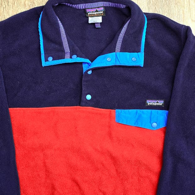 빈티지 파타고니아 신칠라 스냅티 투톤 레드 네이비 L