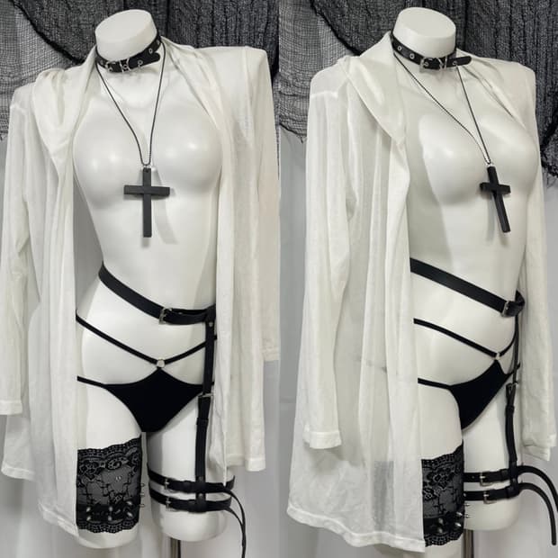 white hood cardigan
