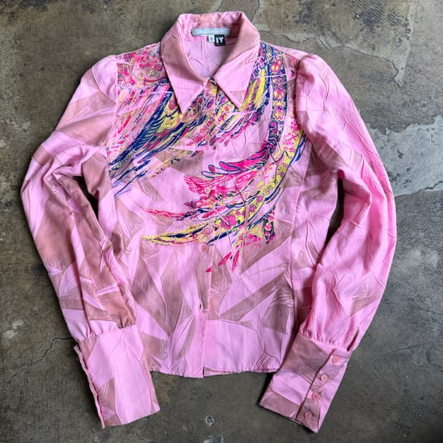 베르사체 진스 슬림핏 핑크 셔츠