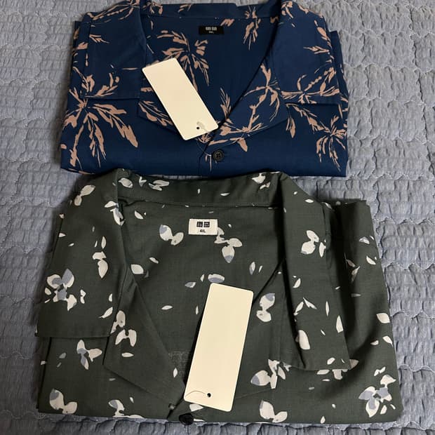 [4XL/2개일괄] 유니클로 화와이안셔츠 블루 그레이 오픈칼라셔츠