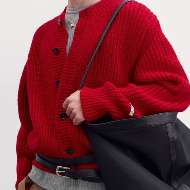 (L) 렉토 23fw 청키 울 가디건 레드 크롭 니트 