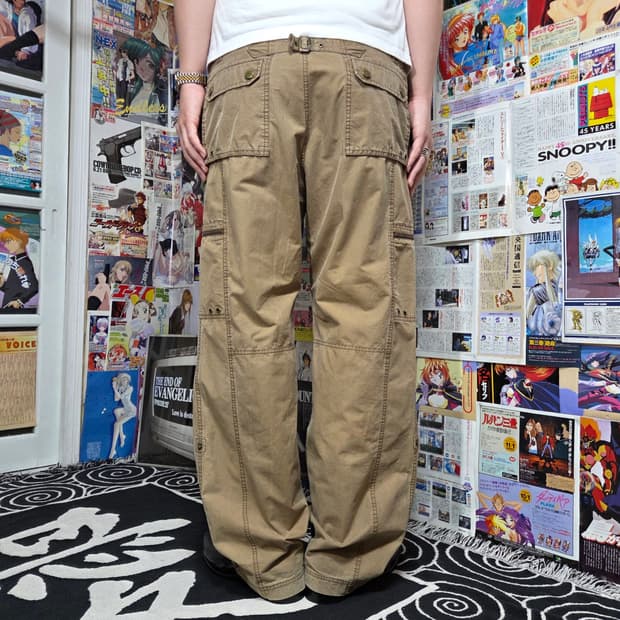 빈티지 브라운 신치백 멀티포켓 카고 팬츠