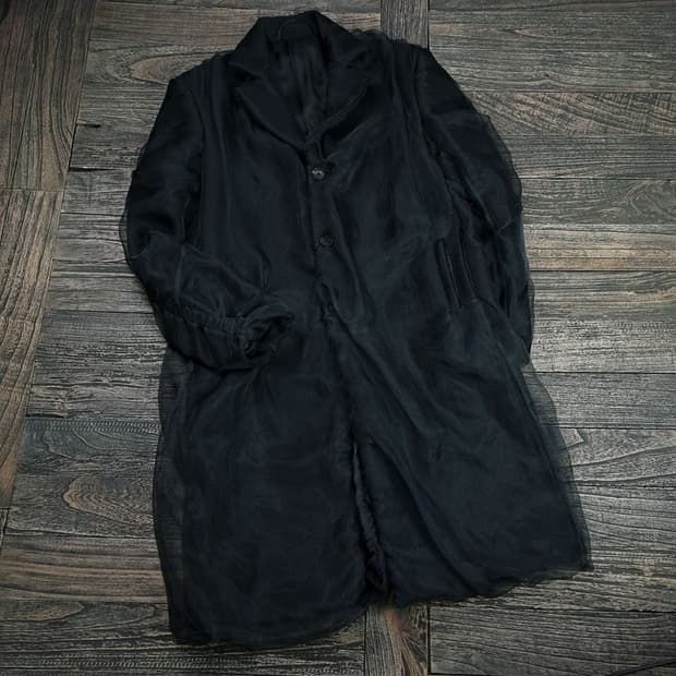 [쿠시코크] 풀 쉬폰 레이어드 셔링 롱 코트 블랙 P01263