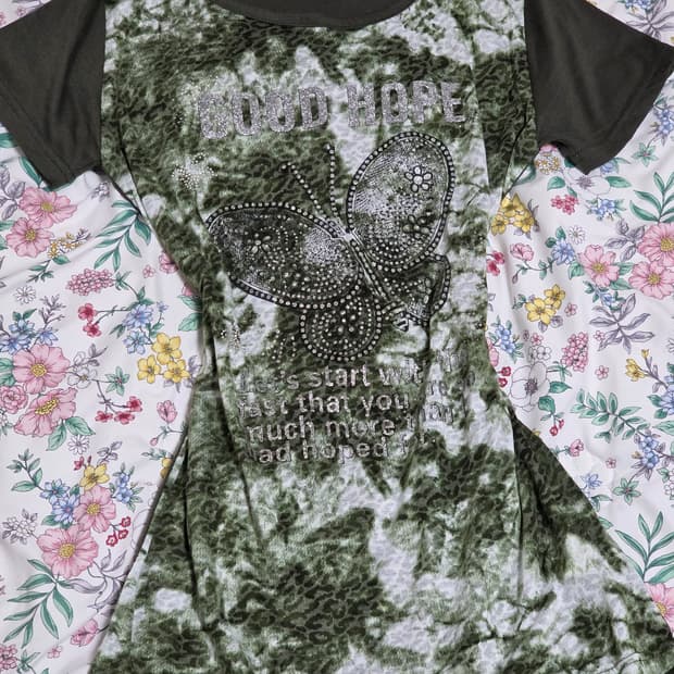 빈티지)y2k고스 카키 레오파드 오네갸루 버터플라이 큐빅 호피반팔티셔츠