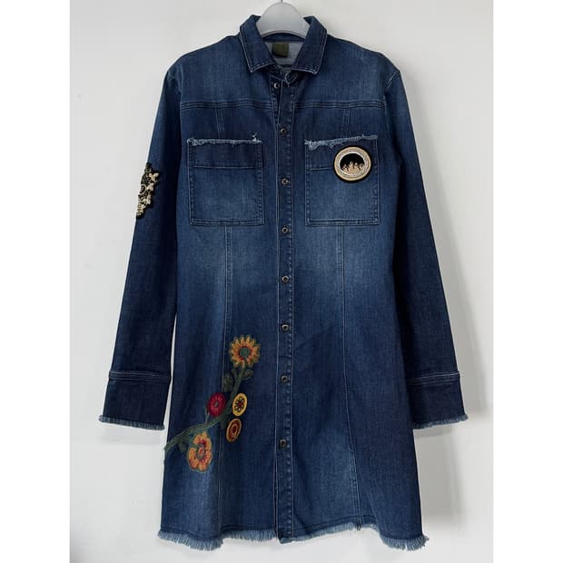 Mr & Mrs 자수패치 데님 셔츠 원피스