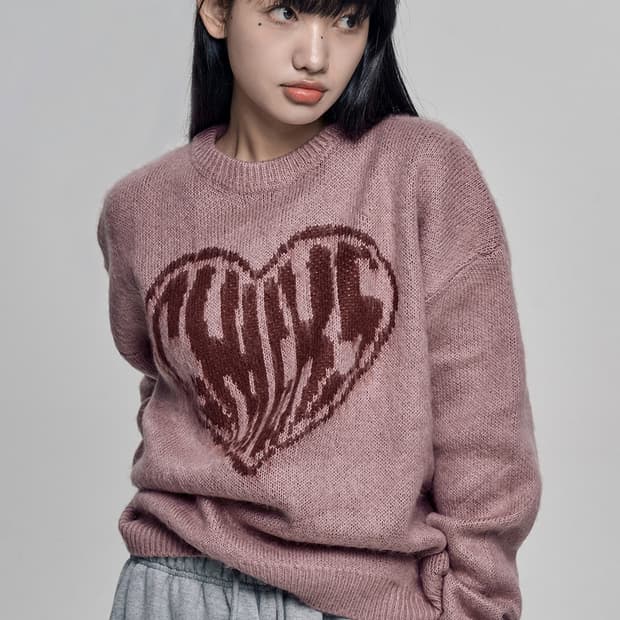 칙스(chicks) 하트칙스 오버핏 라운드 니트 핑크