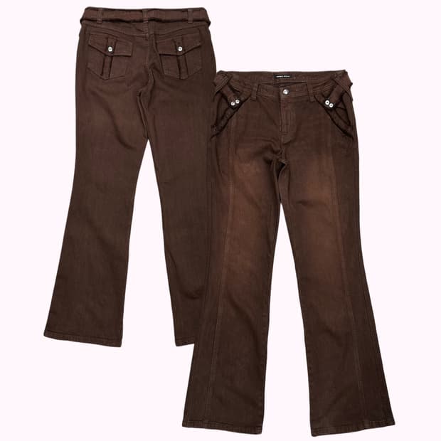 belted brown low-rise boots-cut jean