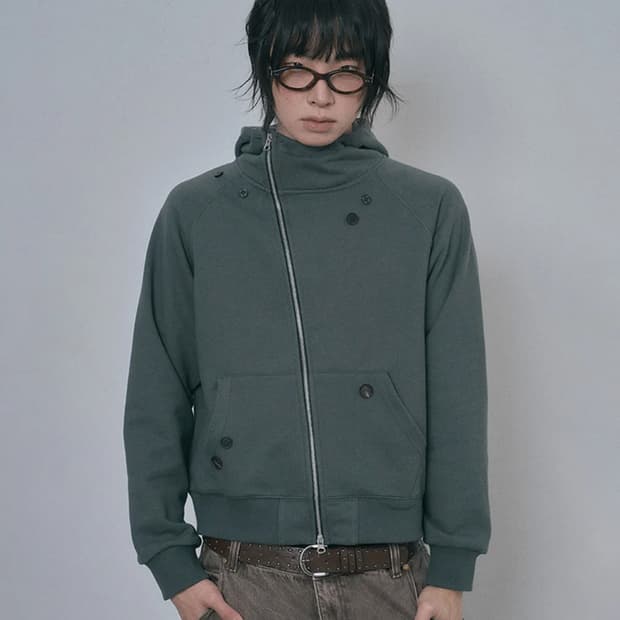엠오오 다이애그널 버튼 후드집업 - 다크그레이