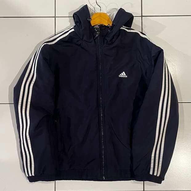 아디다스 올드스쿨 누빔 후드점퍼 네이비