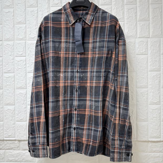 (25FW 새상품) 준지 아일랜드 워싱 오렌지 체크 루즈핏 셔츠 (46)