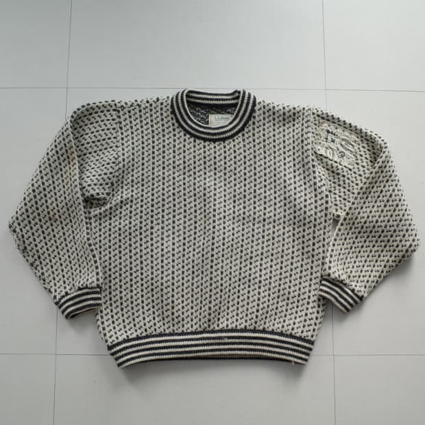 80s L.L.Bean 노르웨이 빈티지 울 레이온 버드아이 스웨터 니트