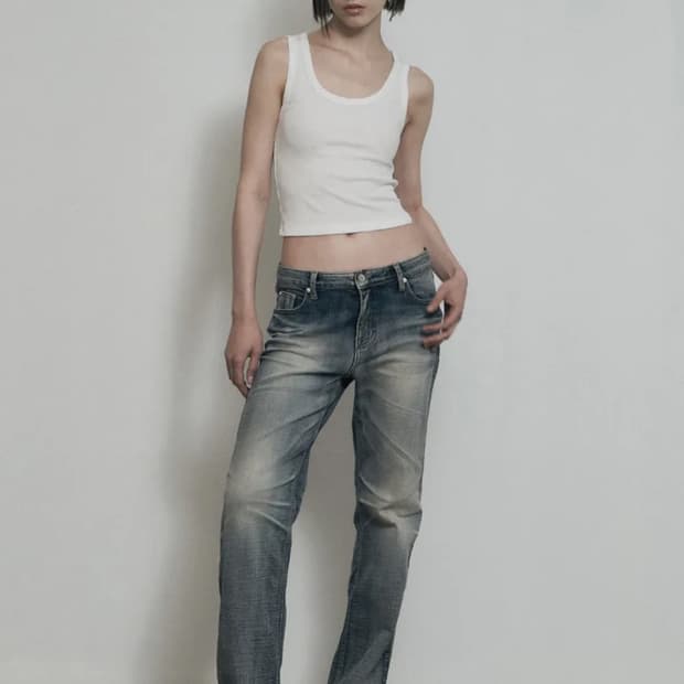 보헤미안서울 크럼플드 워닝 데님 팬츠 라이트블루 M