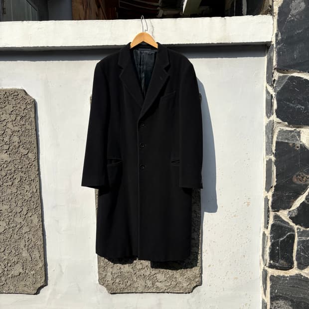 알마니 꼴레지오니 블랙 오버사이즈 울 캐시 블랜드 코트