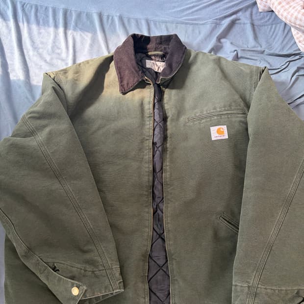 칼하트 WIP OG 디트로이트 자켓 올리브 블랙 스톤 캔버스 - 윈터