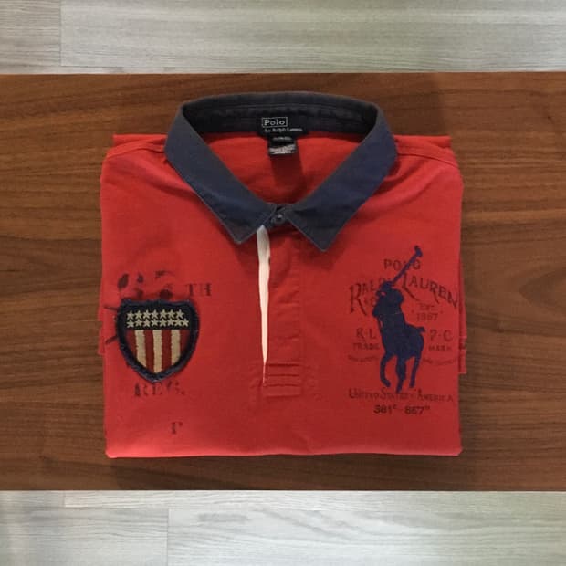 폴로 빅포니 성조기 긴팔 럭비티 레드