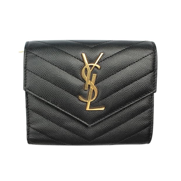 생로랑파리 블랙 YSL 금장 쉐브론 반지갑