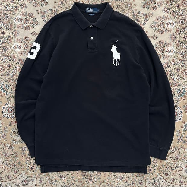 폴로 랄프로렌 블랙/화이트 커스텀핏 빅포니 카라티 