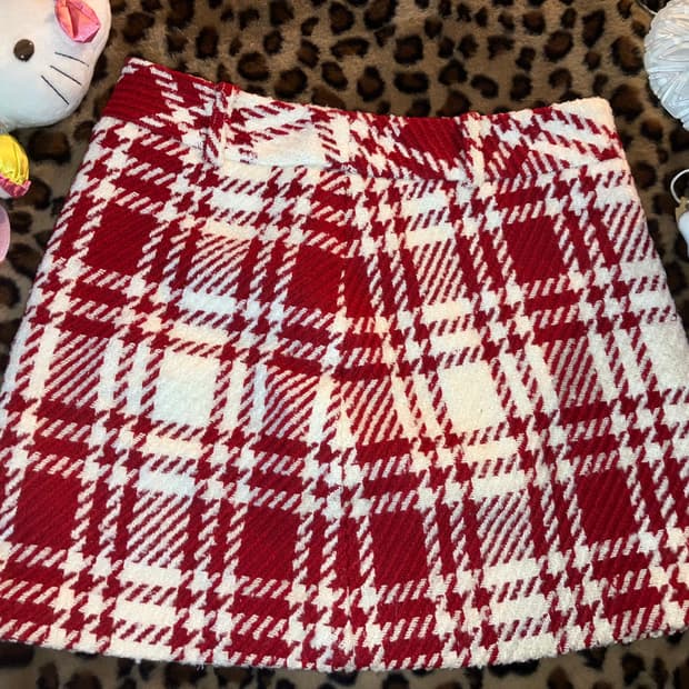 jpn 레드 체크 트위드 스커트