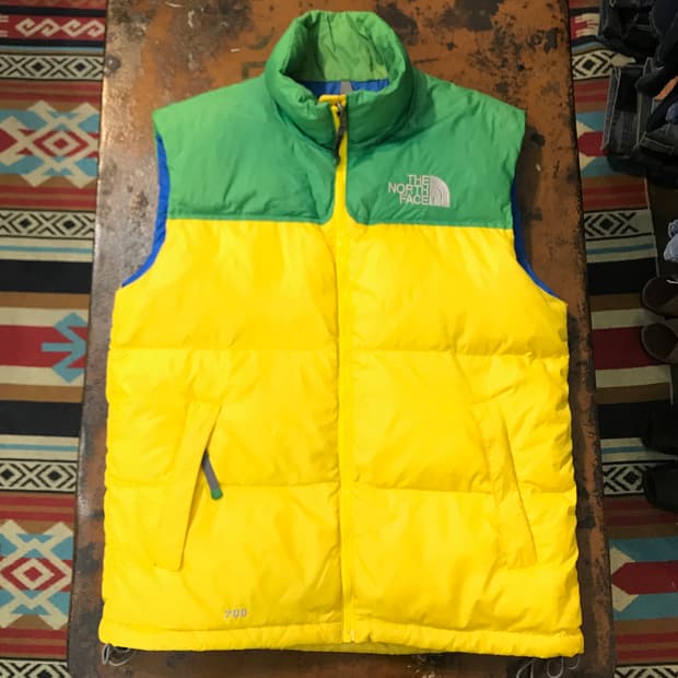 노스페이스 700 눕시 옐로 그린 덕다운 패딩 조끼 남성 105 