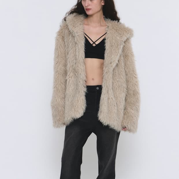 플레이스스튜디오 베이지 퍼후드코트