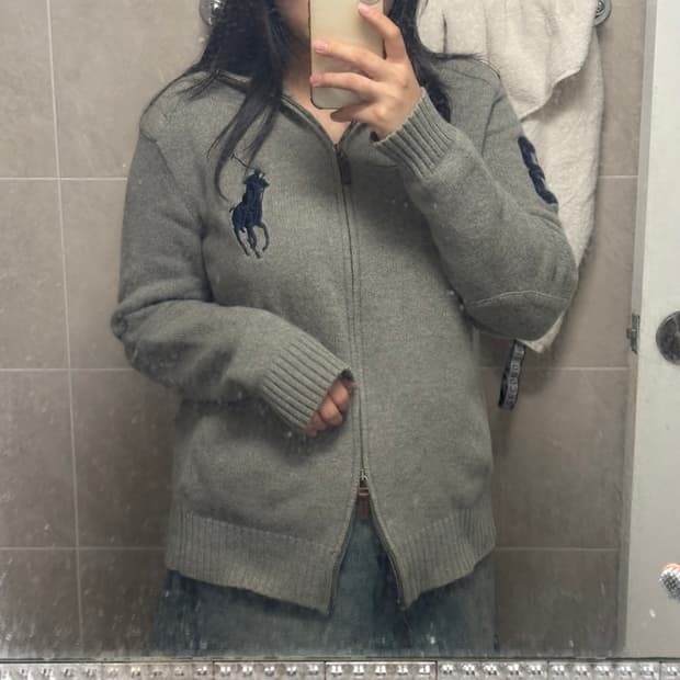 대대대장) 폴로 랄프로렌 빅포니 넘버 3 그레이 니트집업