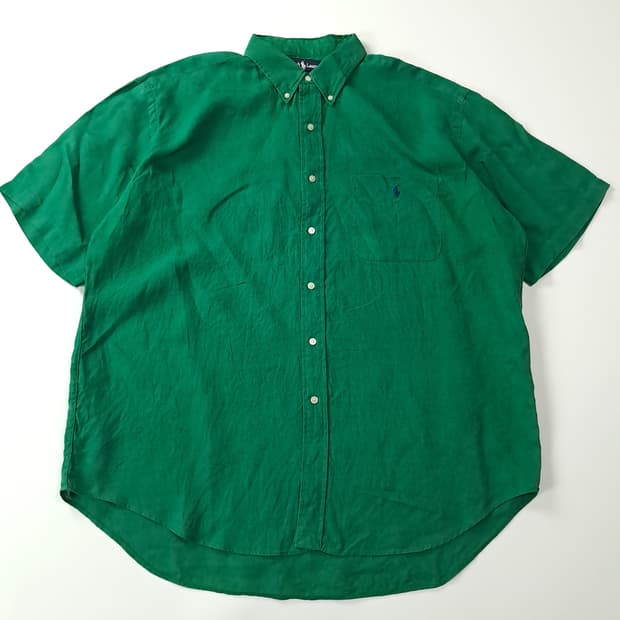CA284 XL 폴로 빅사이즈 90s 린넨 그린 반팔 셔츠 남방