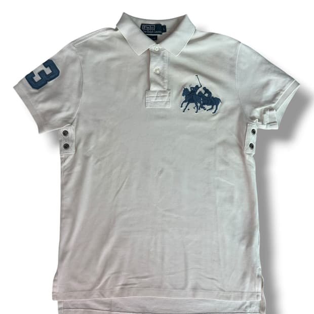 폴로 랄프로렌 아이보리 블루 빅포니 피케이 티셔츠