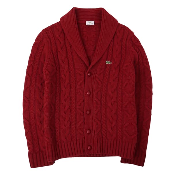 라코스테 레드 피셔 케이블 니트 숄카라 가디건