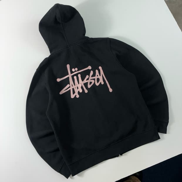 Stussy  스투시 핑크 빅로고 블랙 후드집업 