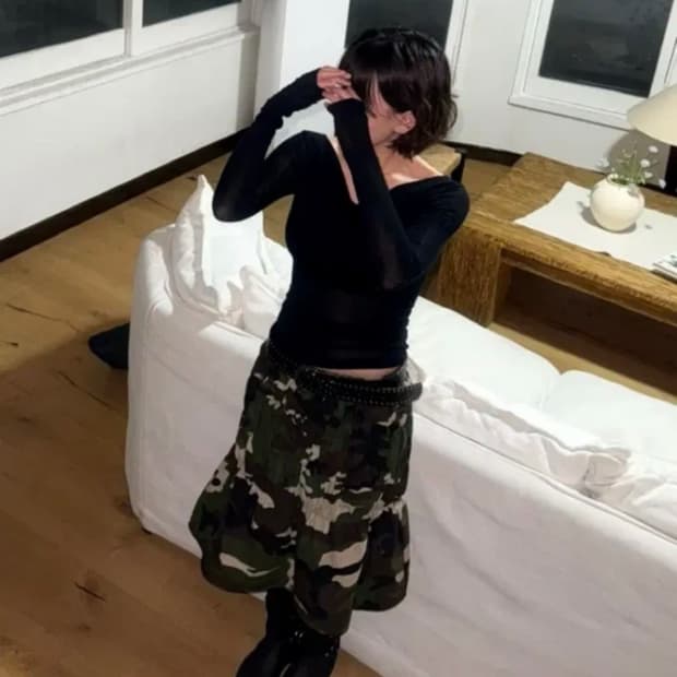 어썸소스 카모 셔링 스커트