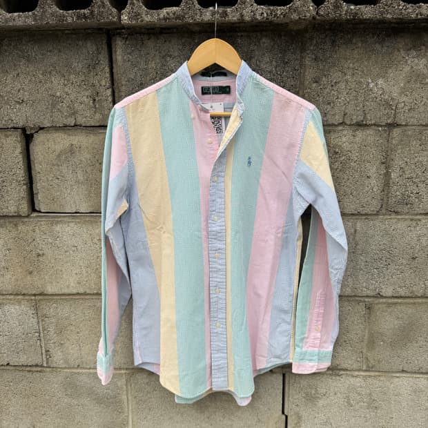 80~90s 폴로 랄프로렌 빈티지 차이나카라 멀티컬러 시어서커 셔츠