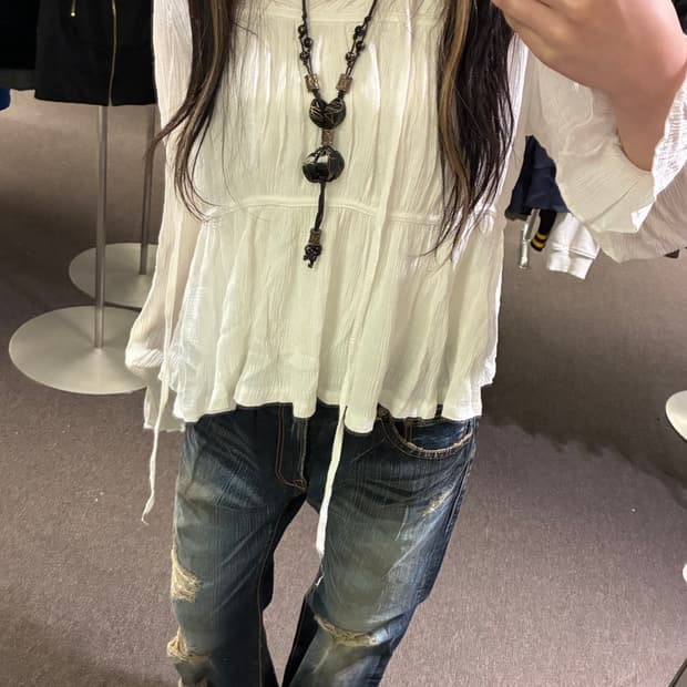 OS)Japanese vintage 화이트 셔링 블라우스