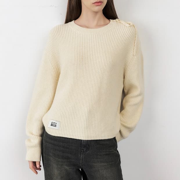 [새상품] 시티브리즈 캐시미어 숄더 레이스업 니트 아이보리
