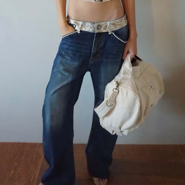 새상품⭐️) 스컬프터 Beaded Waist 데님 인디고블루 m