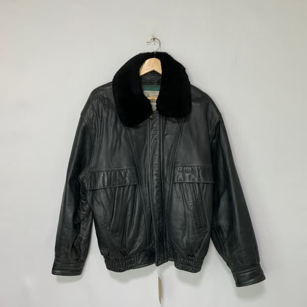 런던포그 빈티지 블랙 가죽 무스탕 자켓 에코 비건레더 남녀공용